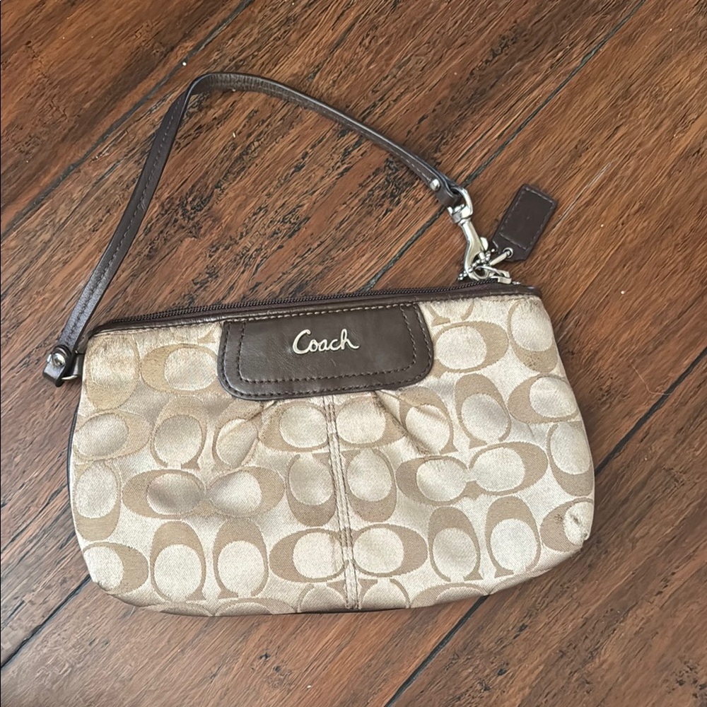 Coach Gold and Brown Signature Wristlet